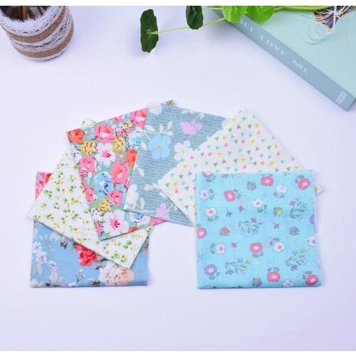 DIY 6pcs/lots 25x25cm Blue Flower Pattern100%Cotton Pur-cut Patchwork Fabric Bundle Sewing Quilting Crafts for Handmade