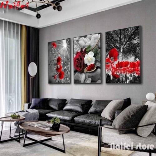 Diamond Mosaic Sale black white red art Rhinestones Pictures Diamond Embroidery Diamond Painting Full Square Drill Floral Rose
