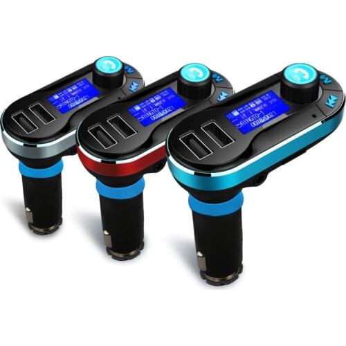 LAMJAD Bluetooth Handsfree Car Kit FM Transmitter Dual USB LCD Display Car Charger USB MP3 Microphone for Smarpthones
