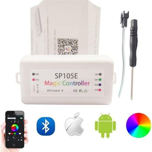 SP105E Bluetooth RGB Pixel LED Controller for WS2811 WS2812B SK6812 APA102 WS2801 Pixels LED Strip 2048 Pixels DC5-24V
