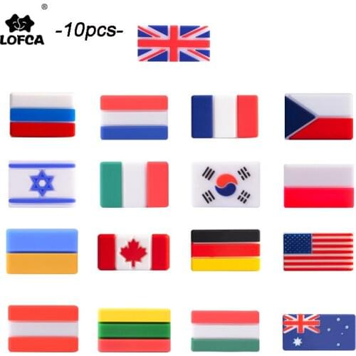 LOFCA 10pcs National Flag Silicone Beads Baby Teether BPA Free Teething Beads Round Baby Safe Teething For Infant DIY Chewable