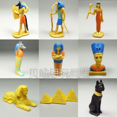 Solid pvc figureAncient Egyptian jackal gods gods lion gods face pyramid mummy queen model 9pcs/set