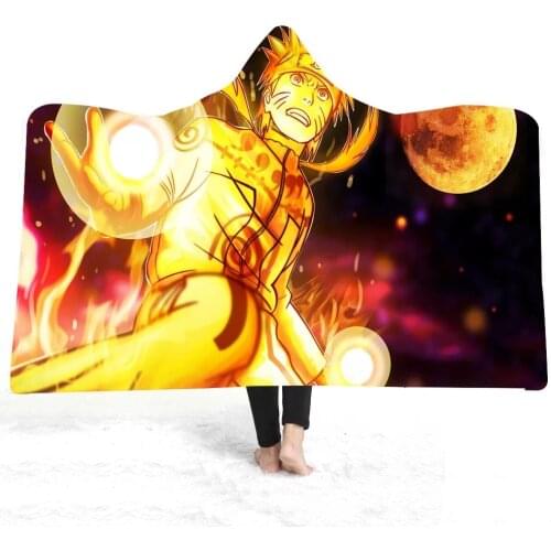 Anime Ninja Uzumaki Uchiha Narutoes 3D Printed Flannel Hooded Blanket Picnic Wearable Fleece Throw Warm Gift for Kids Adults