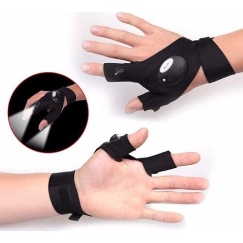Car Bike Tire Repair tool Night Fishing Glove with LED Light Rescue Tools Outdoor Gear Magic Strap Fingerless Glove