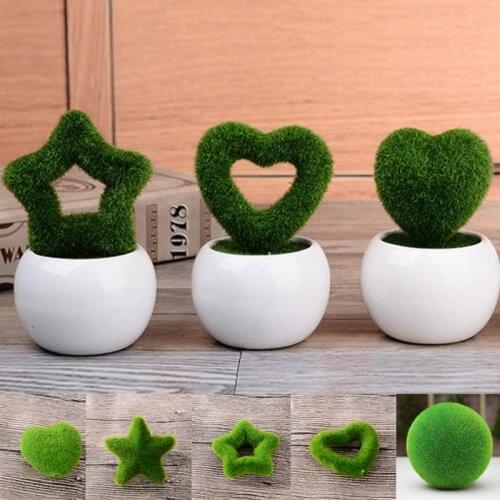 Flocking Bonsai Artificial Green Potted Plants Simulation Love Star Bonsai Fake Flower Grass Ball For Home Decorations Ornaments