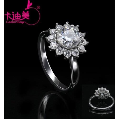 CADERMAY 925 Sterling Silver Moissanite Ring Sun Flower 1CT Round Moissanite Diamond S925 Engagement Ring Jewelry