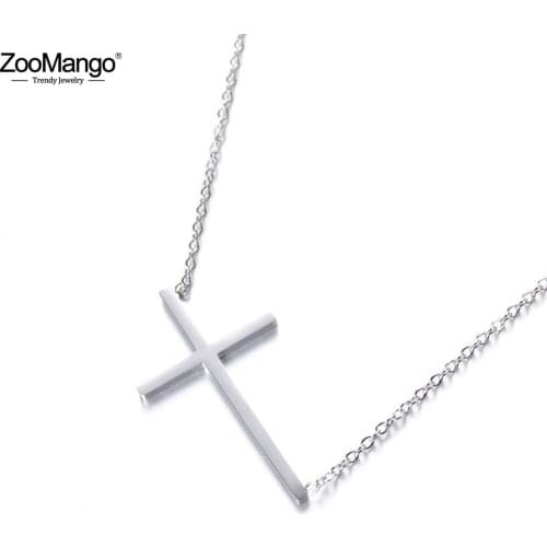 ZooMango Classic Silver Color Cross Pendant Necklaces Jewelry Titanium Steel Choker Necklace For Valentines Day Colar ZN17054