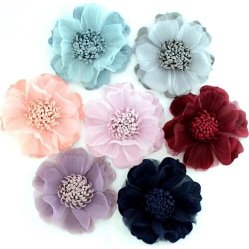 Korean Version of Snow Yarn Fringed Flower Core Handmade Cloth Flower Marsupial Flower diy hair accessories for Dress&Hat Decor