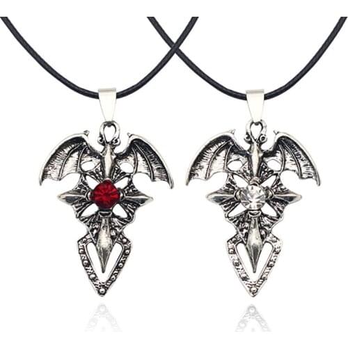 Vampire Pendant Steampunk Gothic Fantasy Red Crystal Cross Necklace Punk Unisex Black Rope Halloween Necklaces&Pendants Gift