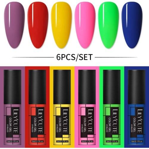 LILYCUTE Gel Nail Polish Set 4/6PCS Mixed Color Nail Kit For Nail Polish Varnishes Semi Permanent UV Lamp Hybird Gel Nail Kit