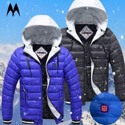2021 Men Winter Smart Heating Parkas Coats New USB Constant Temperature Heated Mens Parkas Jacket Hooded Thicken Outerwear