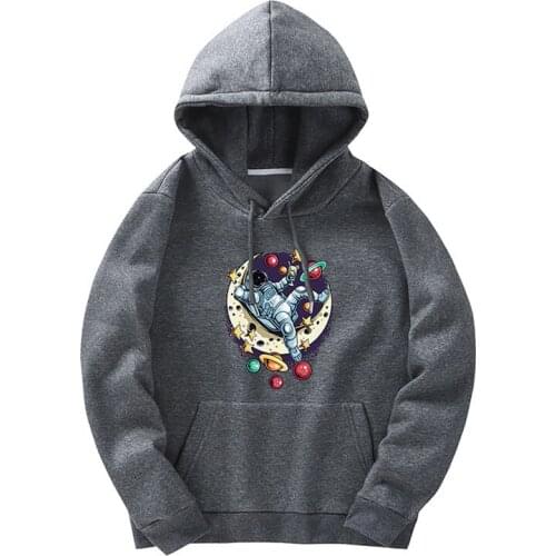 Mens Autumn Winter Fleece Hoodies Sweatshirts Hipster Space Galaxy Astronaut Print Hoodie Men Women Japanese Streetwear Clothing