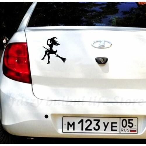Witch on a broomstick with cat window wall switch car motorcycle auto decal sticker N477