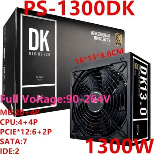 New PSU For 1Stplayer Brand DK13.0 Non Module 8 Card 6 Card 1250 12*560 6*570 8*1066 12*8P 1300W Power Supply PS-1300DK
