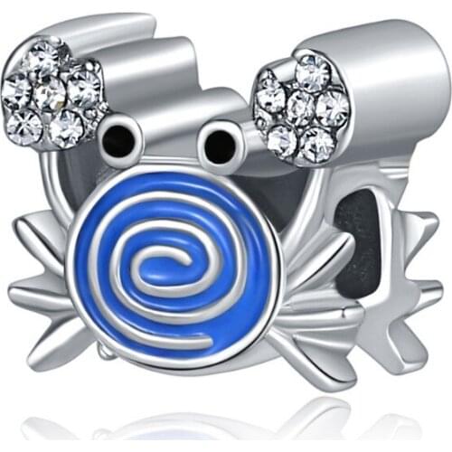 5PCS Jewelry Accessories Silver Color Adorable Crystal Enamel Crab Zinc Alloy Bead Fit Original Charm Bracelet Women DIY jewelry