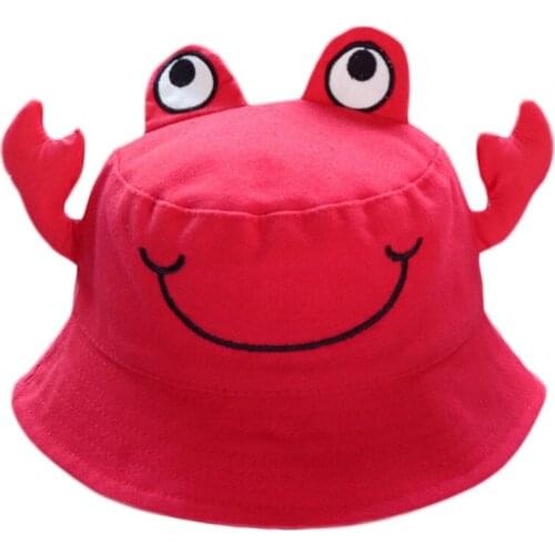 Toddler Baby Cartoon Crab Pattern Cotton Bucket Hat Sun Protection Fisherman Hat F42F