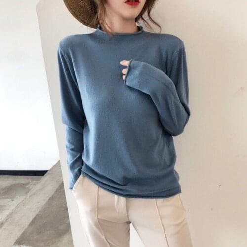 Casual Long Sleeve Women Vintagee Bottoming T shirt Autumn Female Turtleneck Solid Color Korean Style Tee Tops