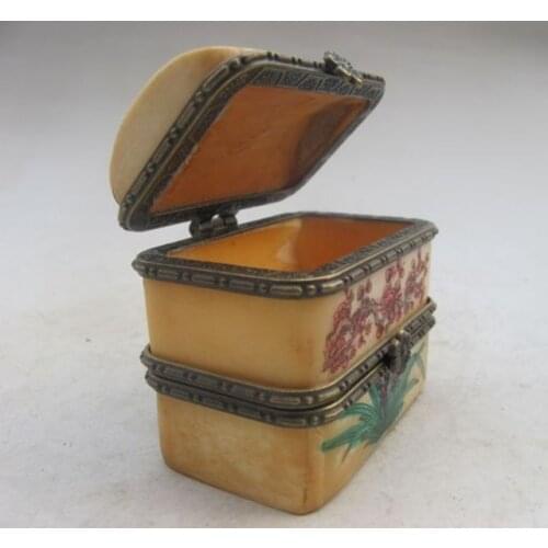Elaborate Chinese Small Vintage Antique Bone Plum Trinket Jewelry Box