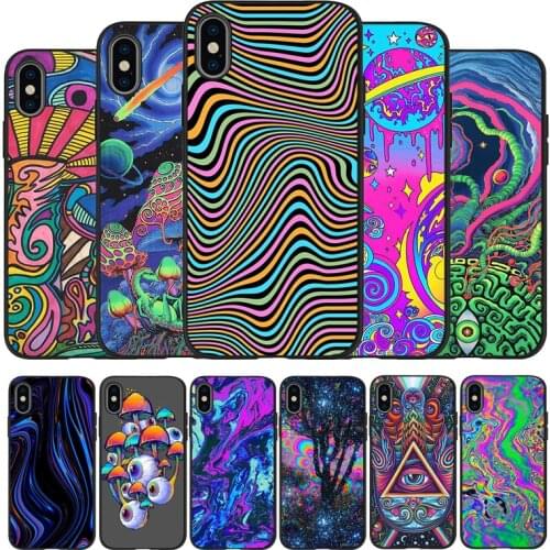 Psychedelic Trippy Art black Phone Case For iPhone 11 XR XS Max 7 8 6 6S Plus 5 5S SE 2020 Back Cover For iPhone 11 Pro Shell