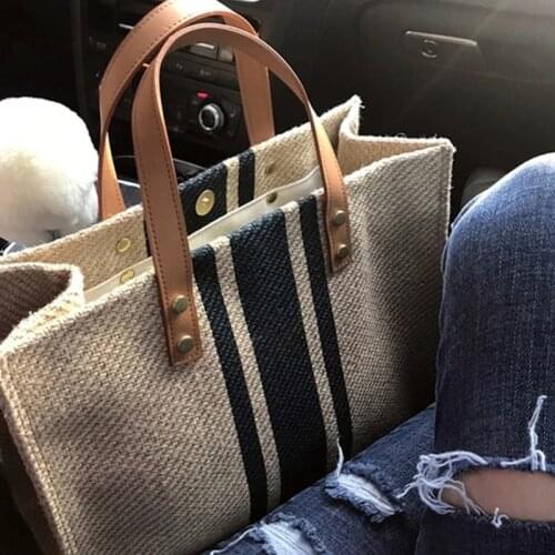 Woman Bag Simple Fashion Large-capacity Handbag Ladies Vintage Striped Tote Female Portable Ol Business Briefcase Korean Style