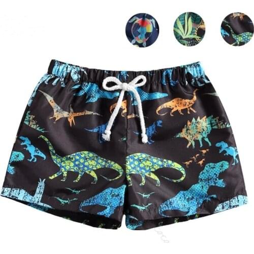 Boys Cartoon Animal Printed Short Pants, Vacation Style Printing Elastic Shorts with Waist Inner Drawstring for Summer