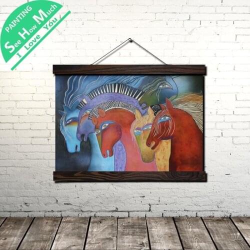 Wild Horses at Dusk Scroll Painting Canvas Vintage Poster and Prints Wall Art Picture Living Room Bedroom Farmhouse Decoration