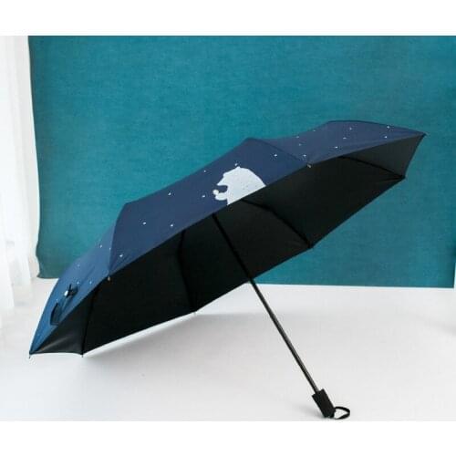 Three-fold umbrella student umbrella female rain or sun dual-use simple adult double folding umbrella reinforced wind resistance