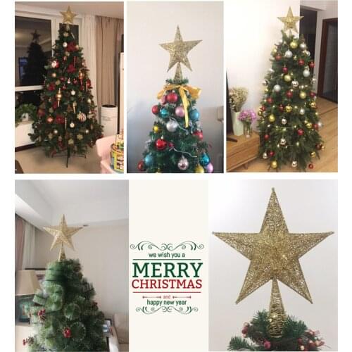 15/2520cm 3D Five-point Star Gold Powder Flash Star Christmas Tree Topoer Star Merry Christmas Home Table Topper Xmas Decor