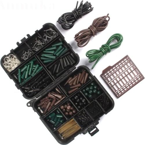 187PCS Carp Fishing Tackle Kit –Carp Fishing Hooks Swivels Tube Sleeves Clips Carp Bait Rig Fishing Equipment Set