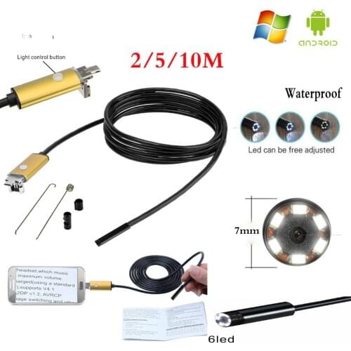 2M 5M 10M Endoscope 7MM Lens Gold OTG USB Android Adapter HD Camera Inspection Borescope Phone Industrial Endoscopio Camera