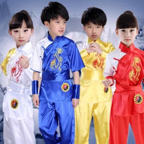 2017 New Design 4 Color Chinese Wushu KungFu Taichi Uniform Tai Chi Clothes Sets Children Boys Girls Kids