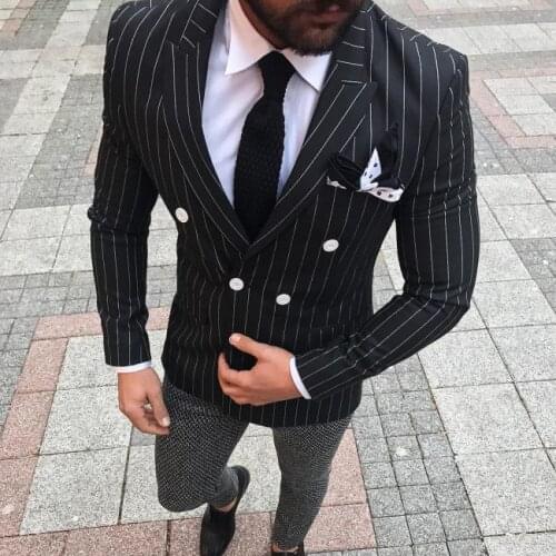 2020 Striped Suit Mens Wedding Suits Custom Made Groom Prom Tuxedos 3 Piece Set Best Man Suit ( Jacket+Pants+Vest)