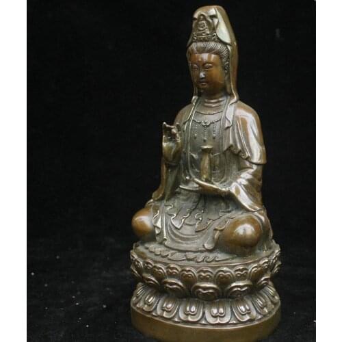 22cm Collect Chinese Old Pure Bronze Handmade Kwan-yin Guanyin Buddha Statue