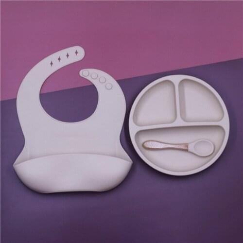 5PCS/Set Baby Feeding Tableware BPA Free Food Grade Silicone Bowl Bib Placemat Fork Spoon Feeding Set Baby Supplies 45BF