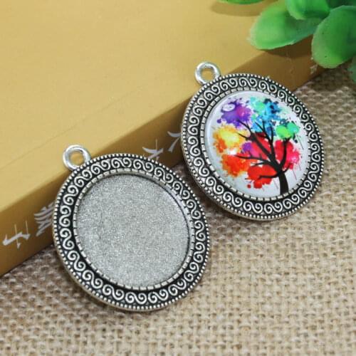 5pcs/lot 25mm Inner Size Zinc alloy Retro Style Necklace Pendant Cameo Cabochon Base Base Tray Bezel Blank F-020213
