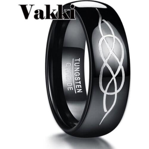 8mm Wind Black Laser Celtic Knot Dome 100% Tungsten Steel Ring For Men Husband Boyfriend Birthday Gift Jewelry