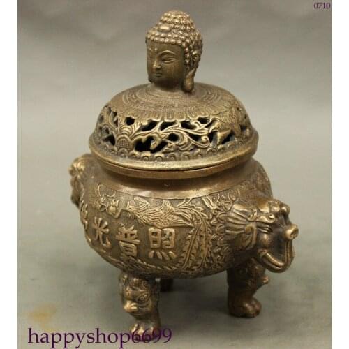Colección Popular China de antiguo dragón censer bronce Buda