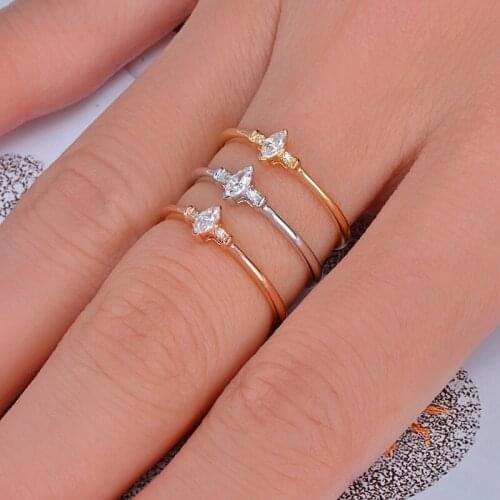 Caimao Solid 14KT Gold Natural H VS2 Marquise Shape Diamond Engagement Exquisite Small Ring