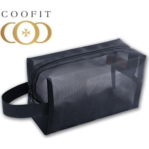 Coofit 1pc Black Gauze Toiletry Bag Portable Large Capacity Makeup Bag Toiletry Organizer For Women Outdoor Travel Makeup Pouch