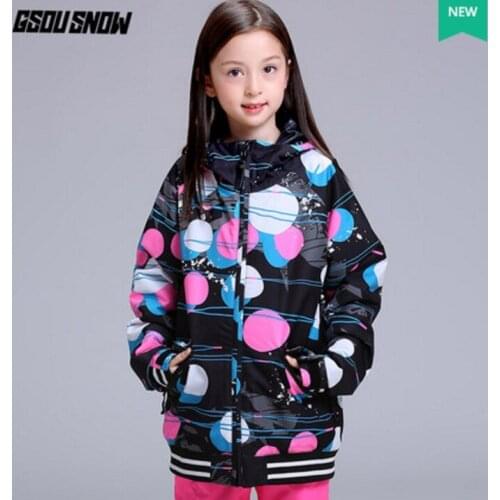 Girls black with polka dots ski jacket skateboarding tops kids skiing jackets skiwear mountain-climbing snow coat