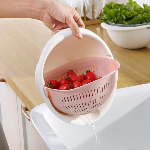 Double Drain Basket Bowl Washing Rice Washing Colander Baskets Noodles Vegetables Fruit Gift Storage Basket Kitchen Strainer