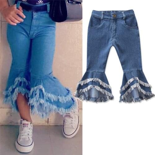 Girls Denim Pants Casual Kids New Summer Autumn Trousers Girls Tassel Bell-bottomed Denim Pants Children Clothes For Girls