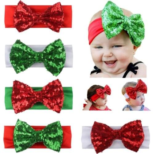 Newborn Headband Christmas Headwear Baby Girls Sparkling Bow Knot Hairband Headwrap Children Shinning Head Turban Accessories