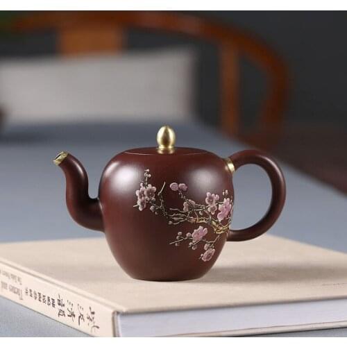 Pot genuine famous artisans hand-made raw ore purple clay description golden beauty shoulder pot Kungfu Teapot Tea Set