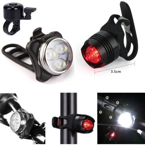 Bicycle light set + bell Super Bright USB Led Bike Bicycle Light Rechargeable Headlight +Taillight +Bell Set A1