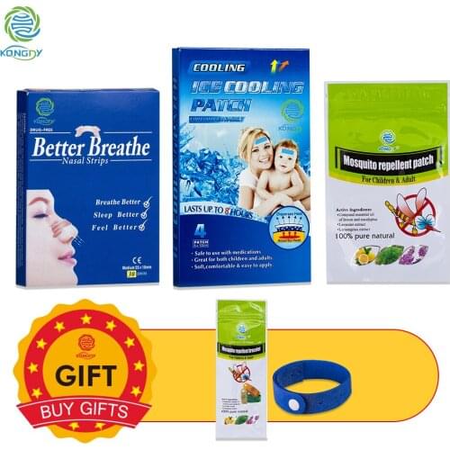 Buy 3 Get 1 KONGDY 30 Pieces Nasal Strips with 4 Pieces Cooling Gel Patch adds 6 Pcs Anti Mosquito Patch Free Gifts of Bracelet