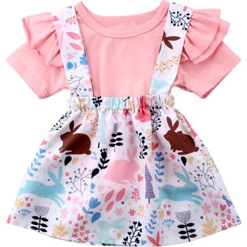 2Pcs Summer Tops+Dress Princess Outfits Baby Girl Animal&Flower Print Clothes