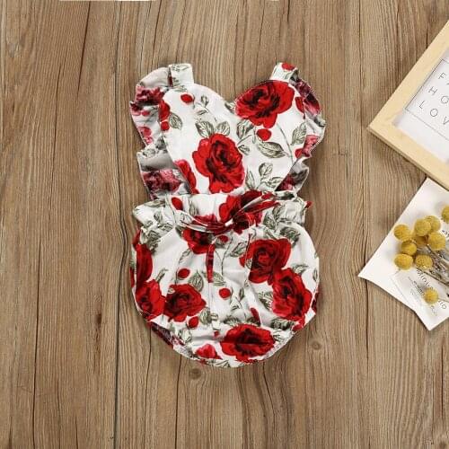 Summer Newborn Infant Baby Clothes Floral Ruffle Backless Romper Fancy Heart Onesie for Birthday Party