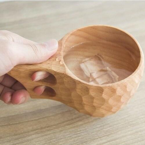 Hot 1PC Portable Wood Coffee Mug Rubber Wood Water Cup Japanese Style Wooden Milk Cup Lanyard Wooden Breakfast Cup Dropshipping