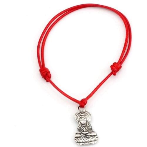 Hot ! 10pcs Adjustable Bracelets Red Waxes rope Zinc Alloy Guanyin Charms Charm Adjustable Bracelet B-30